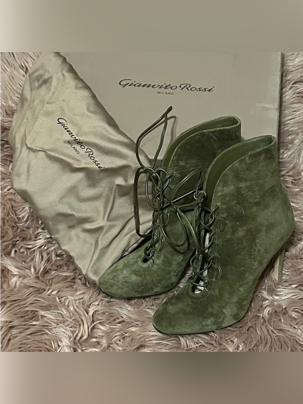 Gianvito Rossi Olive Suede Lace-Up Ankle Boots